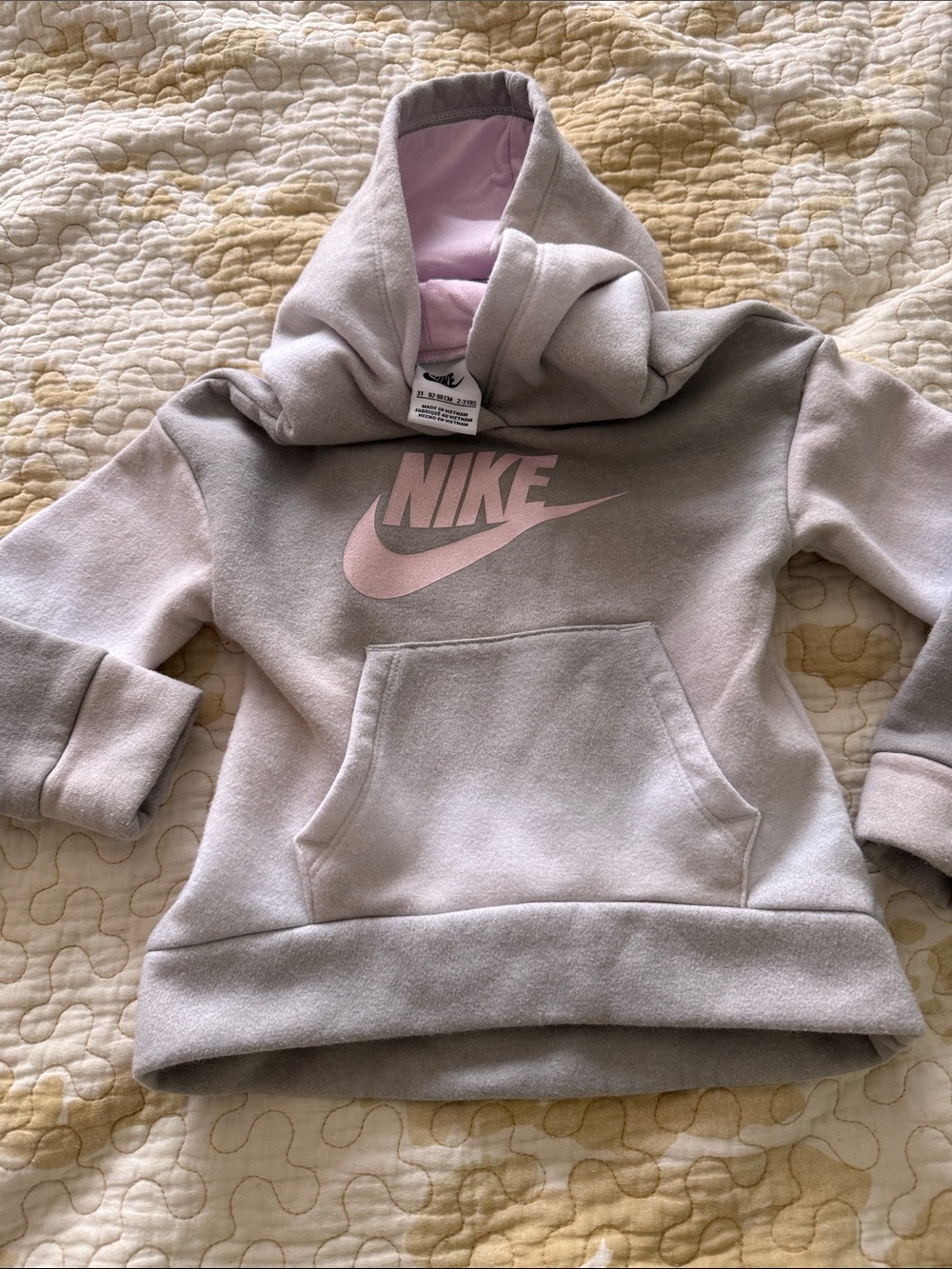 Nike Light Gray Hoodie with Pink Logo - Kids